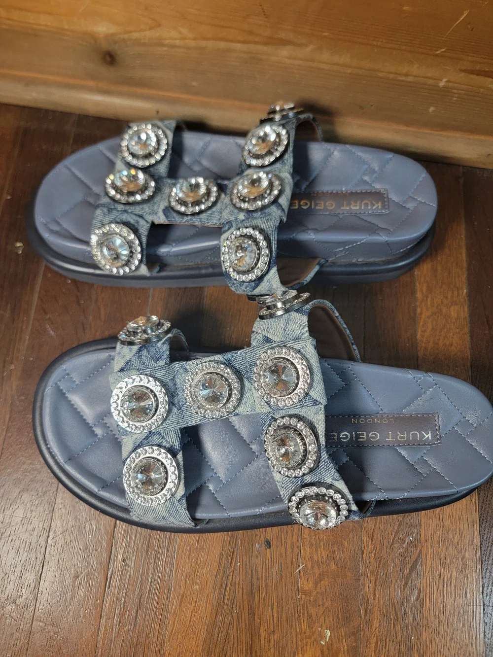 Kurt Geiger Blue Jeweled Slide Sandals